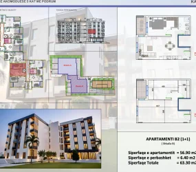 Apartament në shitje në Golem, Shqipëri — Skampa — 56 m², 94 950 € — planimetria