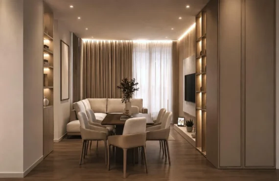 Apartament i mobiluar me tarracë dhe pamje të vërtetë nga deti