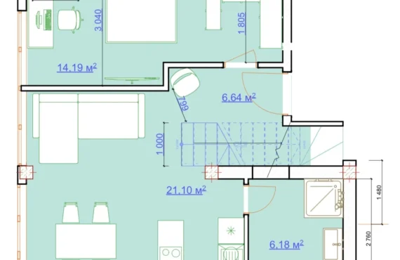 Apartament me tarracë 57 m² dhe pamje nga deti